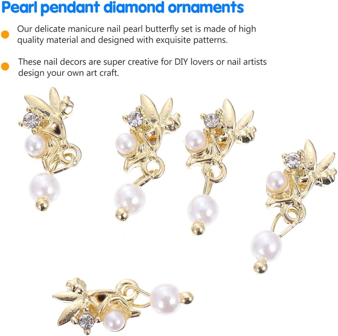 12pcs Elegant Metallic Nail Charms with Pearl Pendant DIY Fingernail Decor for Manicure Nail Art Accessories
