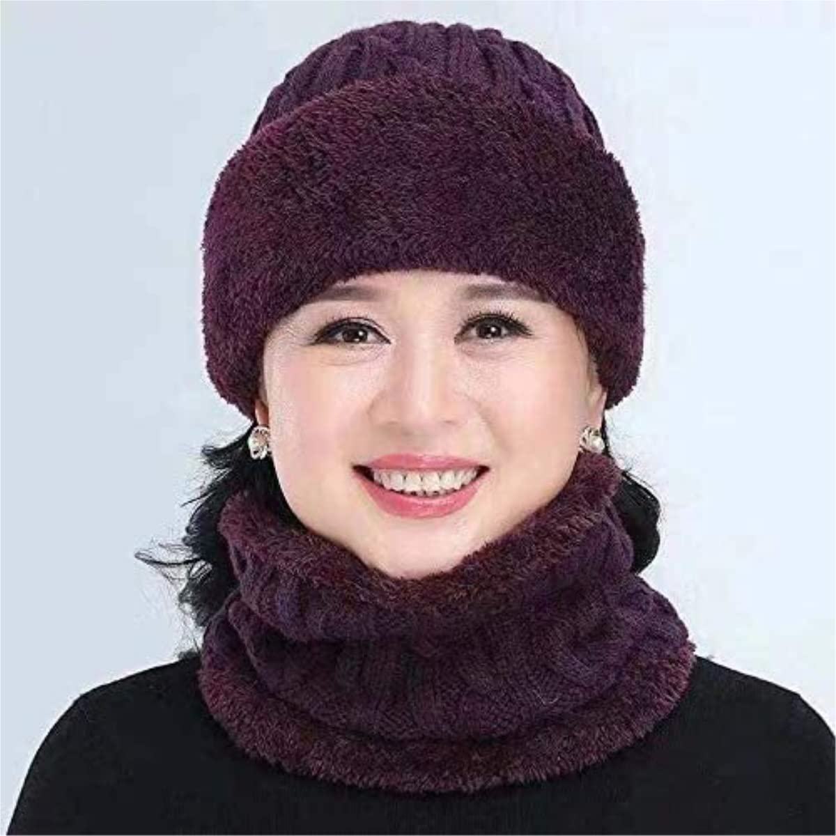 Gorro de Lana de Invierno con Forro Polar para Mujer, Conjunto de Bufanda de Punto, máscara, cálido, Suave y Holgado (Talla única)