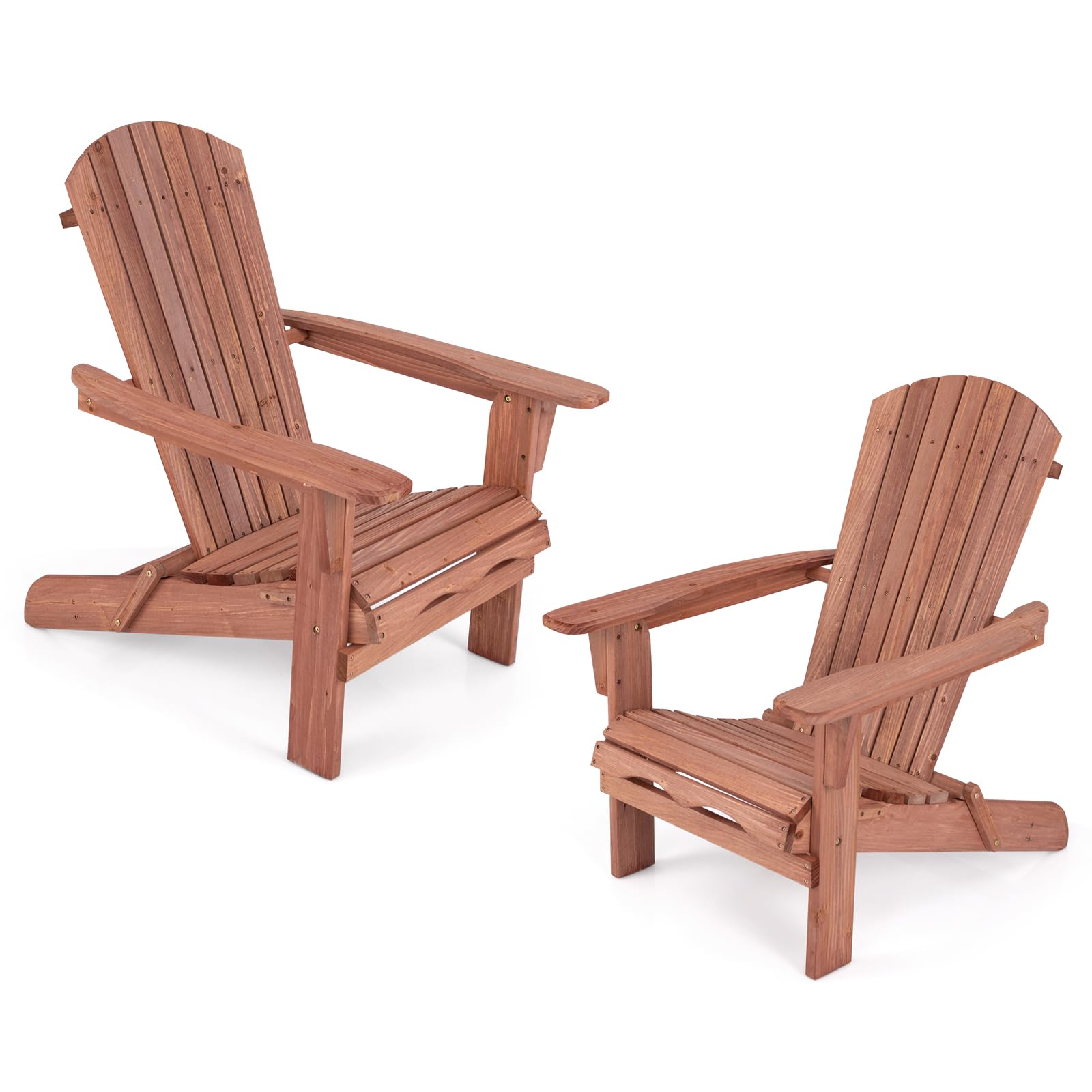 GOPLUS Chaise Adirondack, Chaise d'Extérieur Pliable avec Cadre en Bois Massif, Dossier Incurvé et Accoudoirs Larges, Capacité 180 Kg, pour Terrasse, Jardin, Bord de Piscine (1, Naturel)