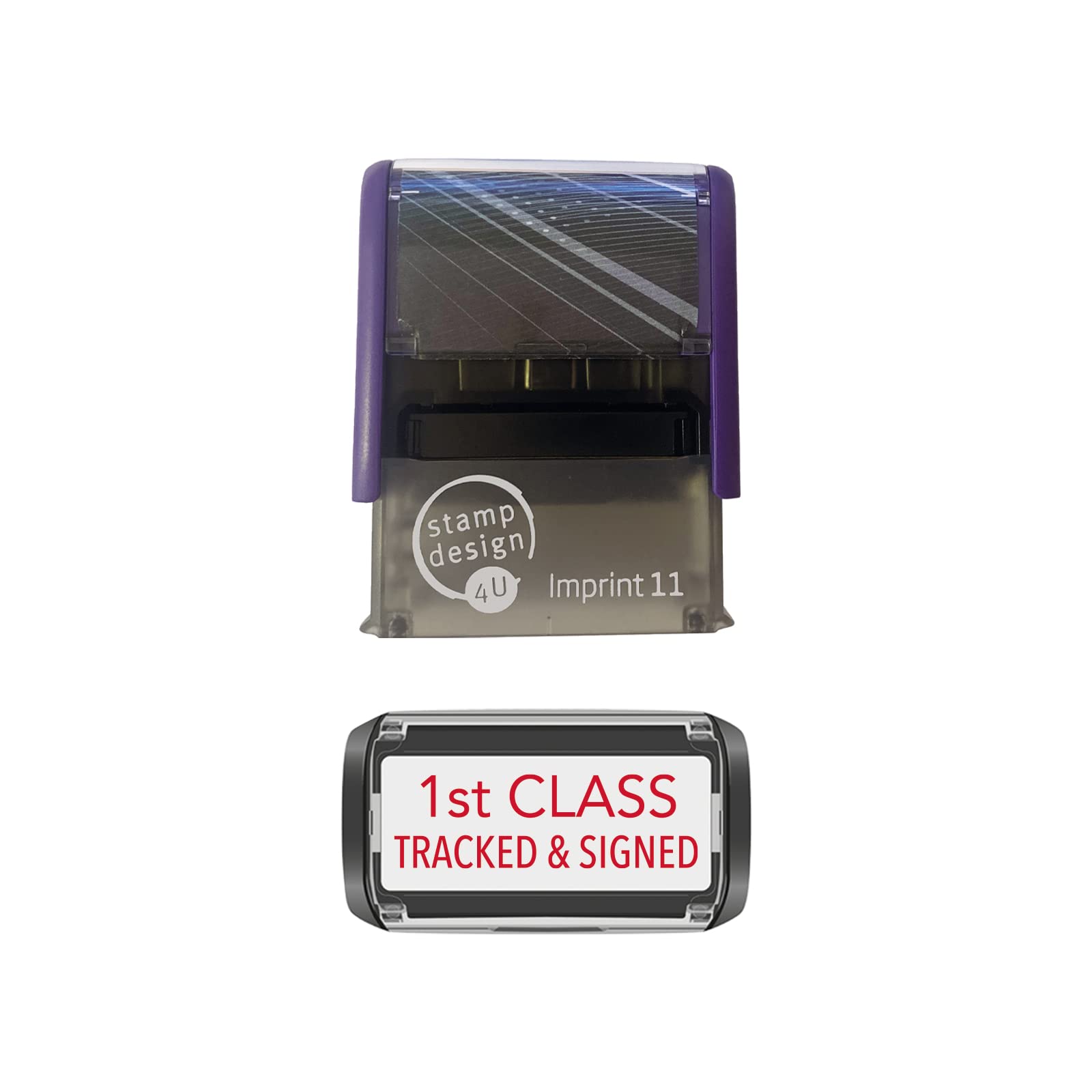 Stamp Design 4U Red Imprint 38 X 14Mm - Stock Self-Inking Mailing/Delivery Stamp - 1St Class Tracked & Signed Rubber Stamp With Ink Size 11