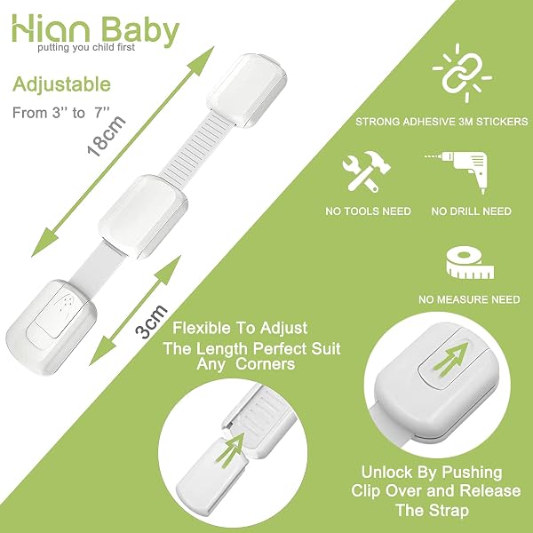 Hion Child Safety Locks,8 Pack Adjustable Cupboard Locks for Children Baby,Baby Proof Safety Locks for Cupboard Cabinet Fridge Drawer Refrigerator Kitchen Toilet - Easy Install,No Tools Needed - 3