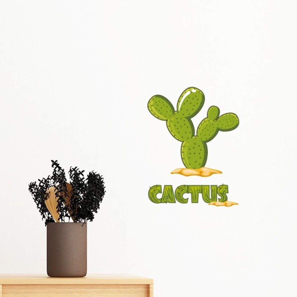 Sticker mural plantes succulentes cactus vert amovible 80cm