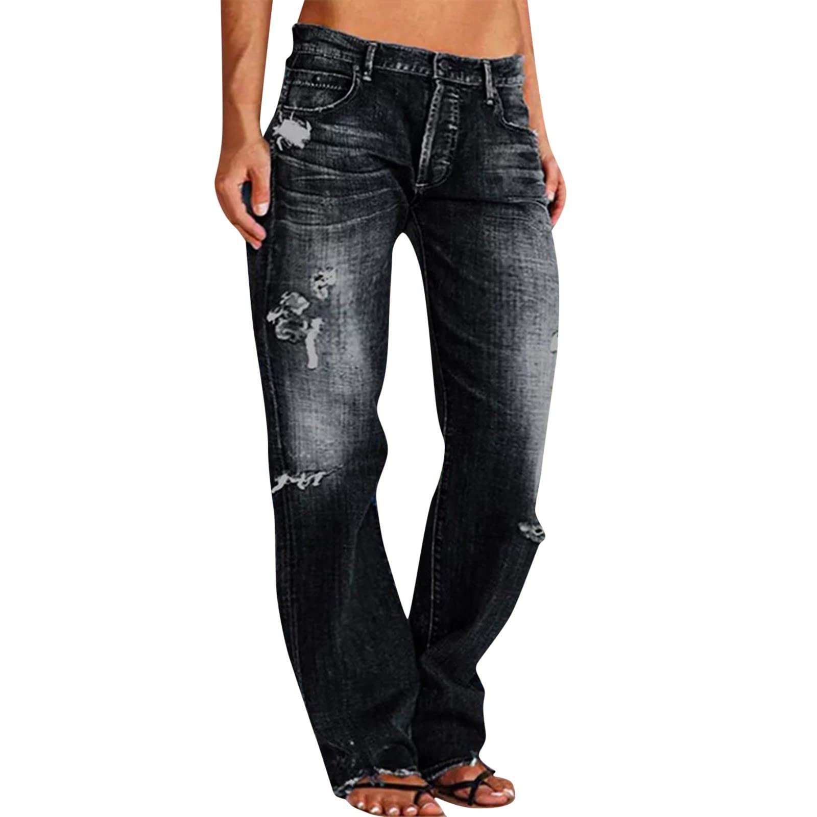 パンツ L TSY RIPPED WIDE STRAIGHT DENIM BLACK L TSY RIPPED WIDE STRAIGHT DENIM BLACK