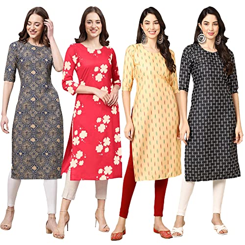 Image of Pinkmint Women's Crepe Digital Print Straight Kurta (Pack of 4)