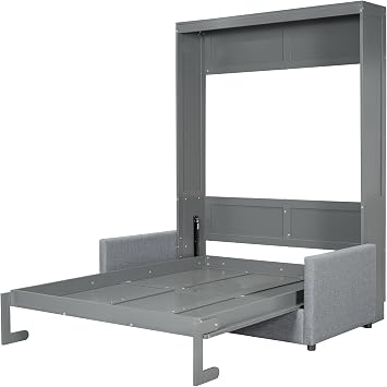 Full Size Murphy Bed Wall Bed with Cushion, Multi-Function Murphy Bed with Sofa, Murphy Chest Bed Can Be Folded Into A Cabinet, Save-Space Folding Platform Bed for Small Room (Gray-06, Full)
