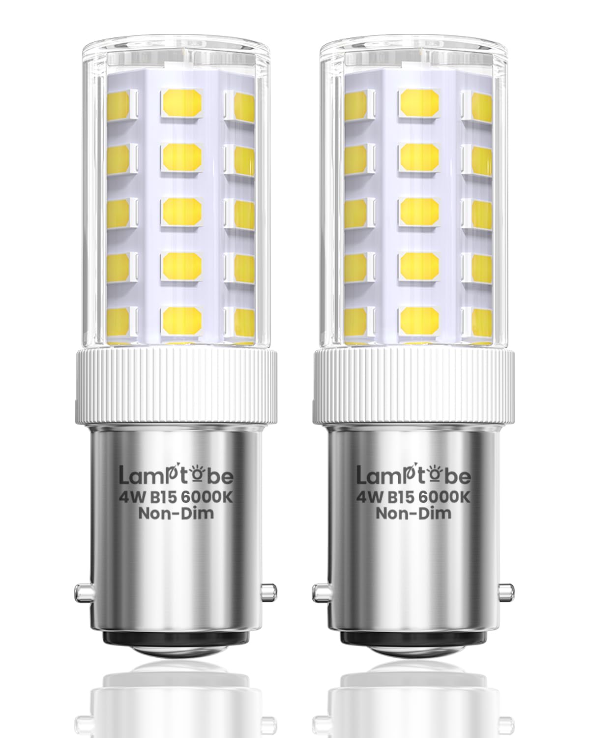 Lamptobe Sewing Machine Light Bulb 4W B15 Small Bayonet Light Bulb Cool White 6000K, 40W Equivalent, AC 220-240V, Ba15d Double LED Bulbs for Sewing Machine, Refrigerator, Appliance Lamps, 2 Pack