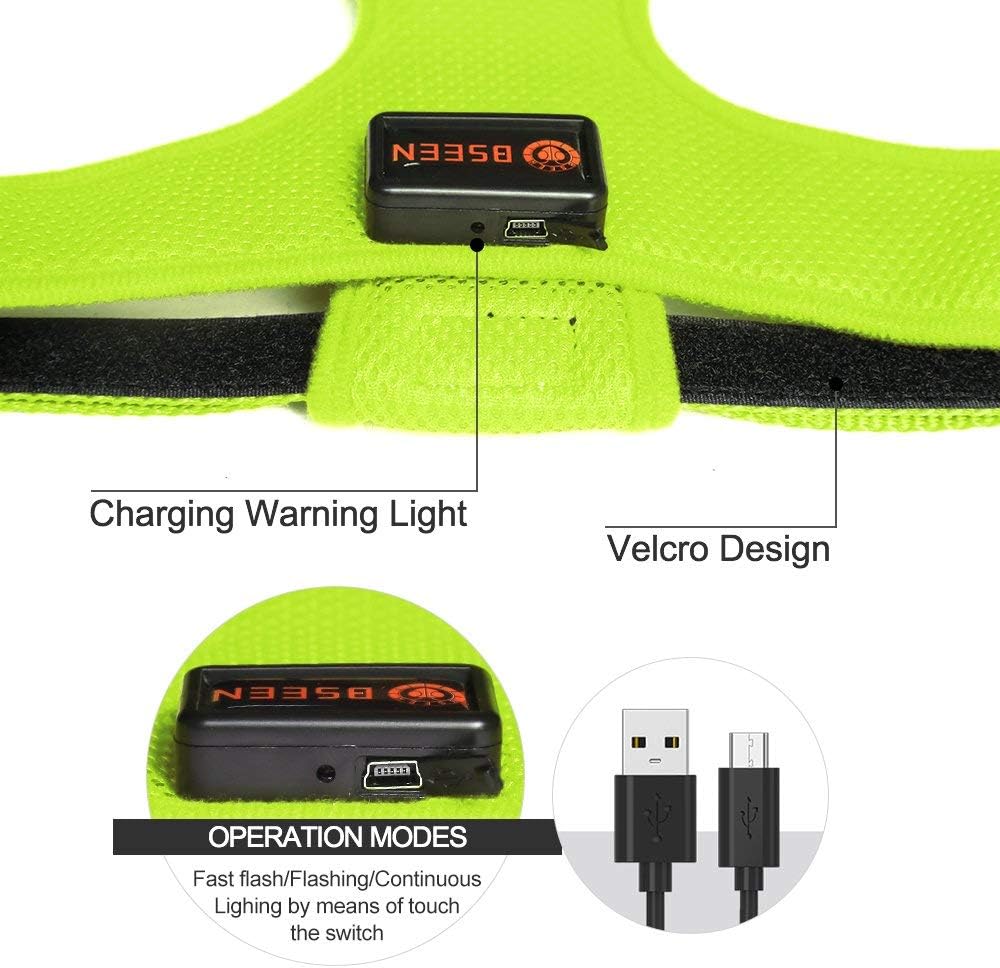 BSEEN Light Up Dog Harness - No Pull LED Dog Harness - Rechargeable LED Dog Vest - Lighted Dog Walking Harness(Green, Small)