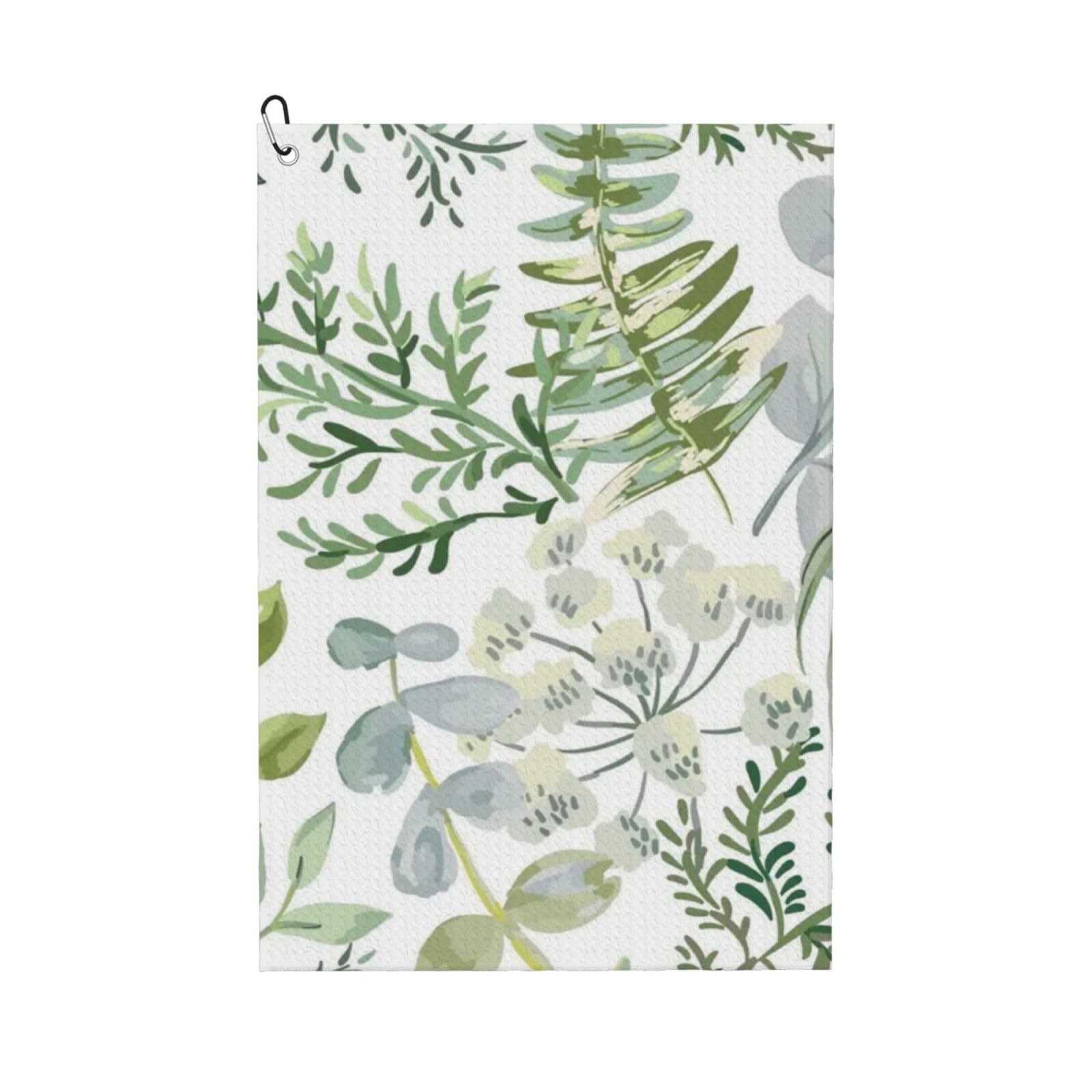Hnnkloy Green Plant Green Fern, 16x24 in Portable Waffle Golf Towels with Carabiner Clip for Golf Bag