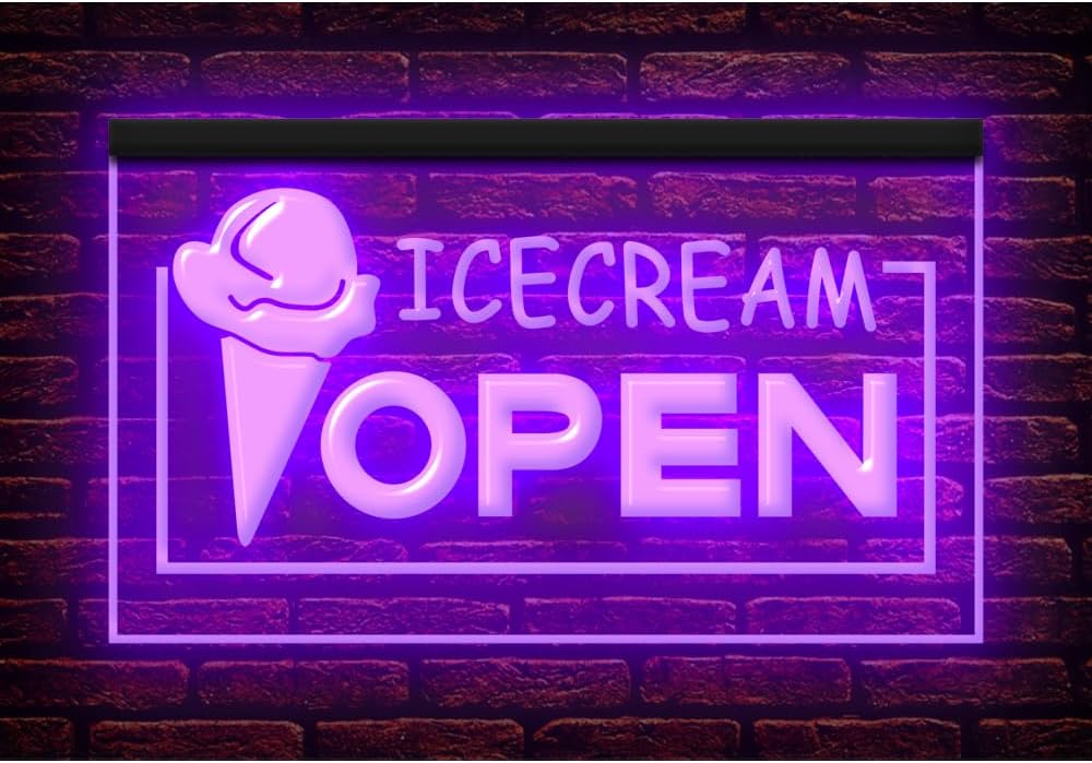 110009 Open Ice Cream Cafe Shop Store Bar Home Decor Display LED Light Neon Sign (12" X 8", Red)
