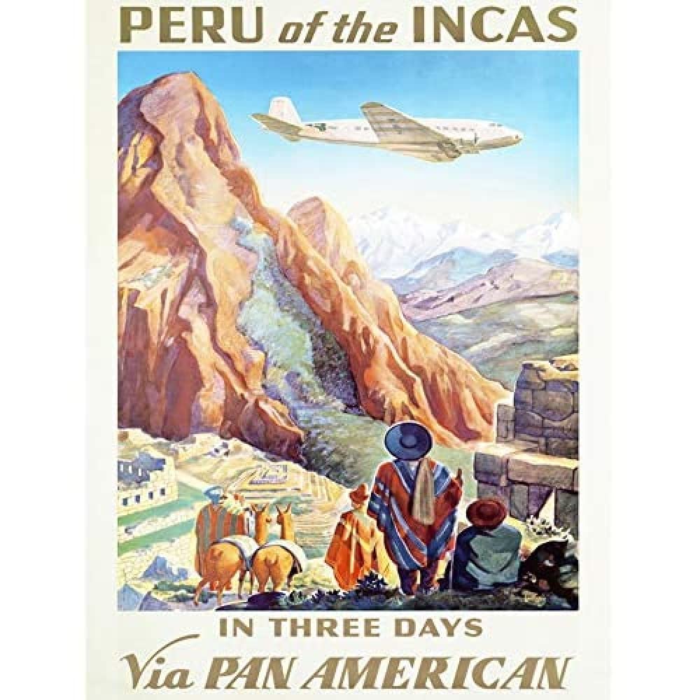Wee Blue Coo TRAVEL TRANPORT AIRLINE TOURISM PERU INCA LLAMA MACHU PICCHU PRINT 18x24 INCH LV4338