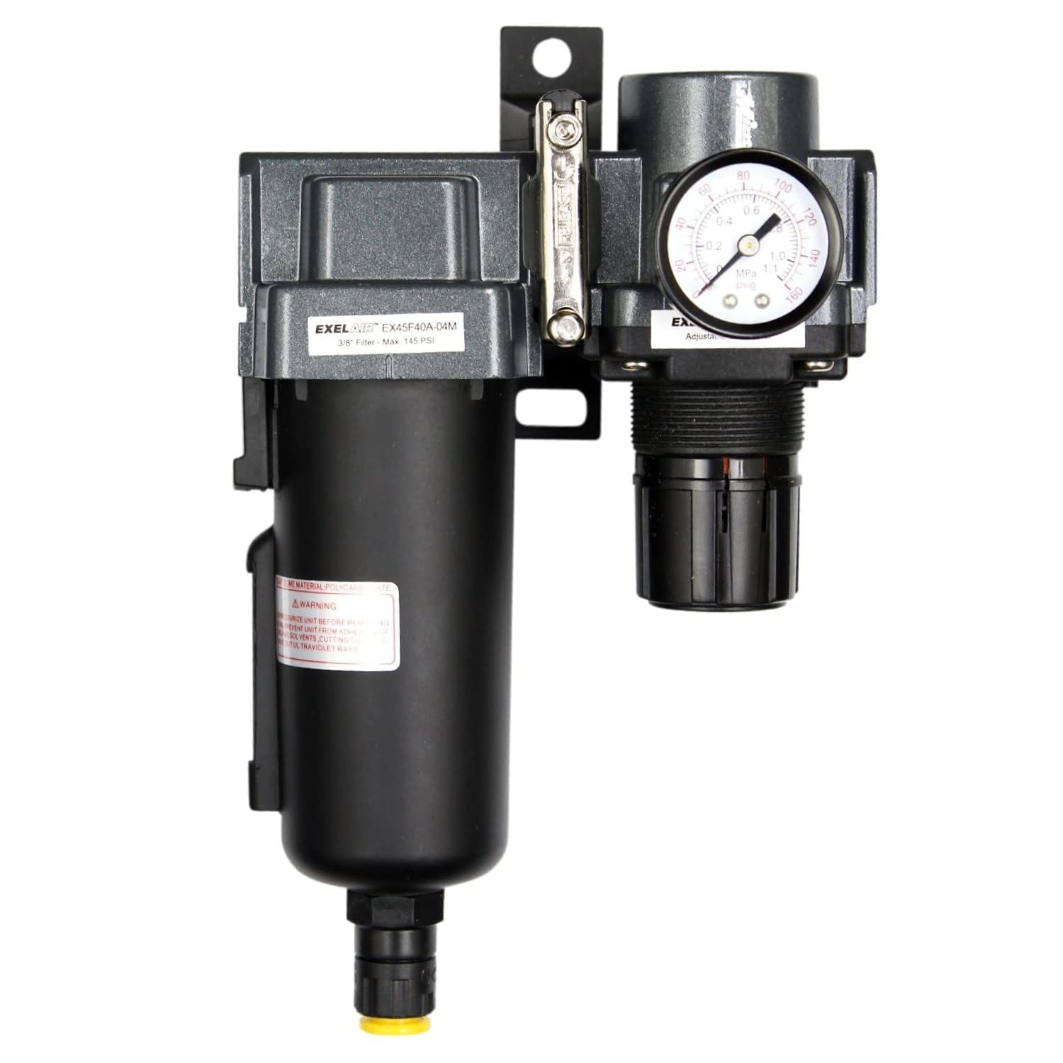 EXELAIR by Milton FRL Air Filter & Regulator - 1/2" NPT - Metal Bowl, Automatic Float (EX45FR40A-04M)