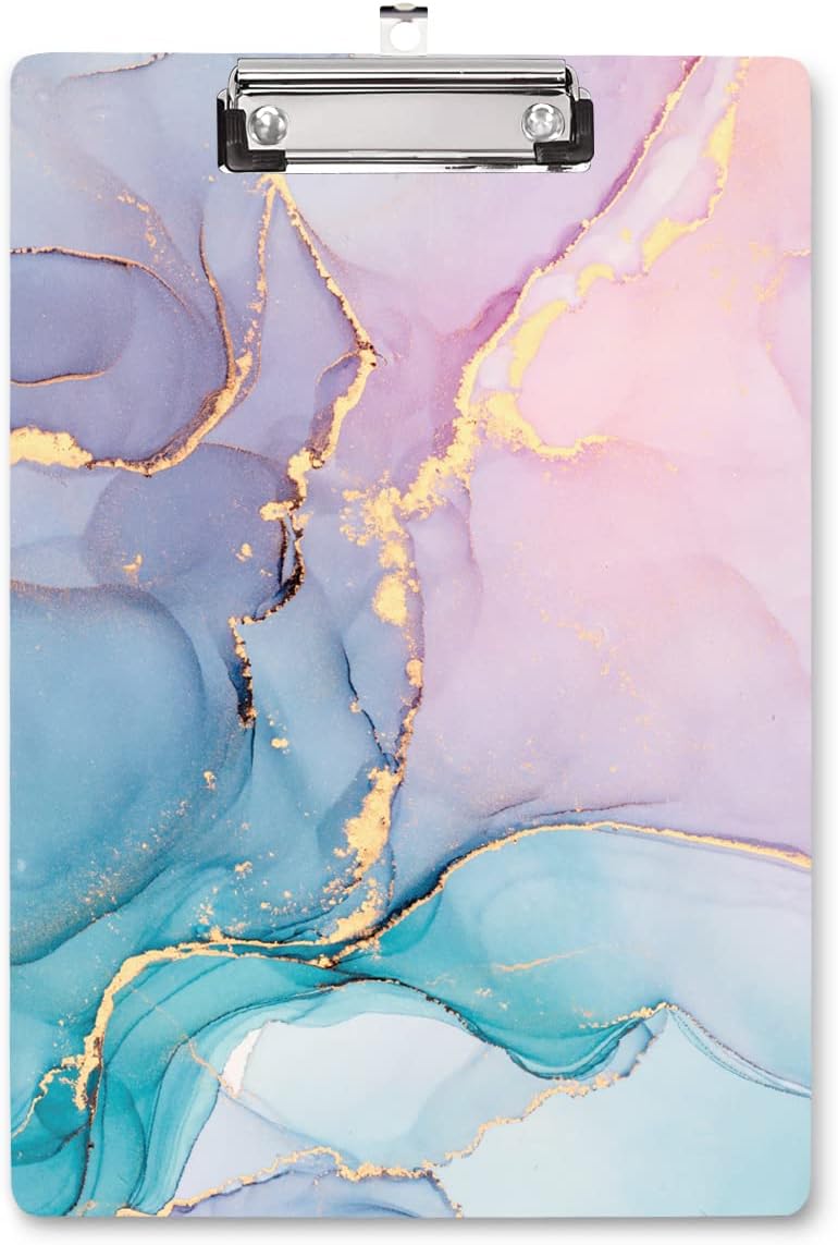 WAVEYU Cute Hardboard Office Clipboard, Clipboard with Low Profile Clip Designed for Office Use, Colorful Marble(12.5"x9")