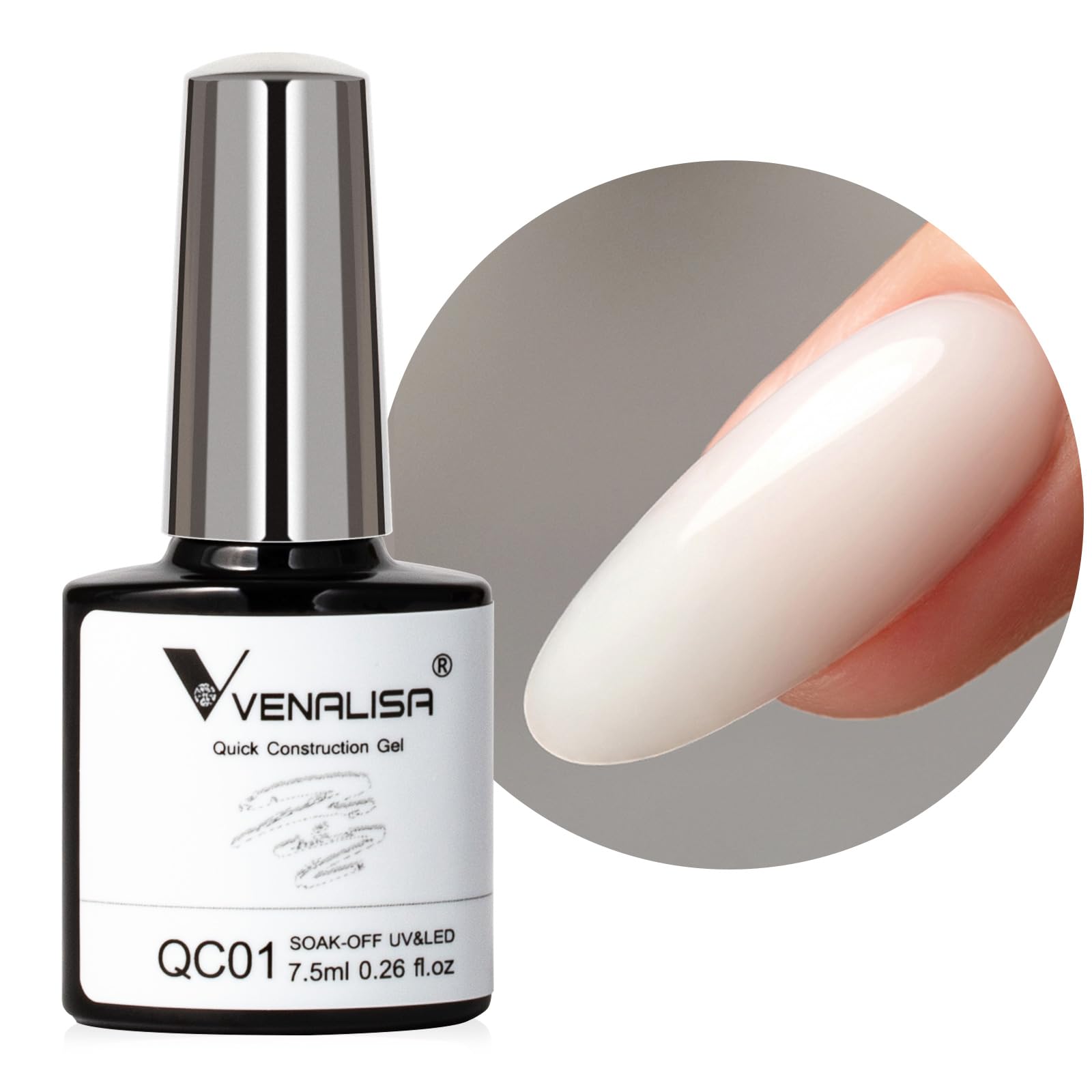 VENALISA Builder Gel Quick Construction Base Strengthener Polish - White Natural Color Poly Gel for Broken Nail Repair