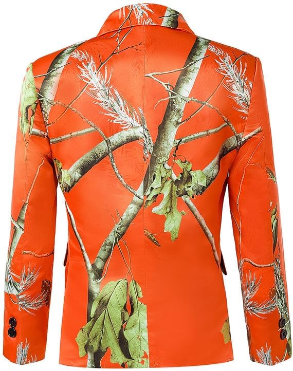 Boys'Orange Camo 3 Piece Suit Formal Outfit 2 Button Blazer with Vest Pants Tie Flap Pockets