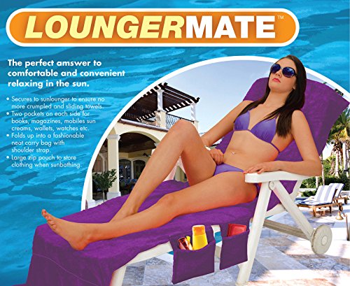 Lounger Mate Beach Towel Sun Lounger For Holiday Garden Lounge with Pockets - Purple