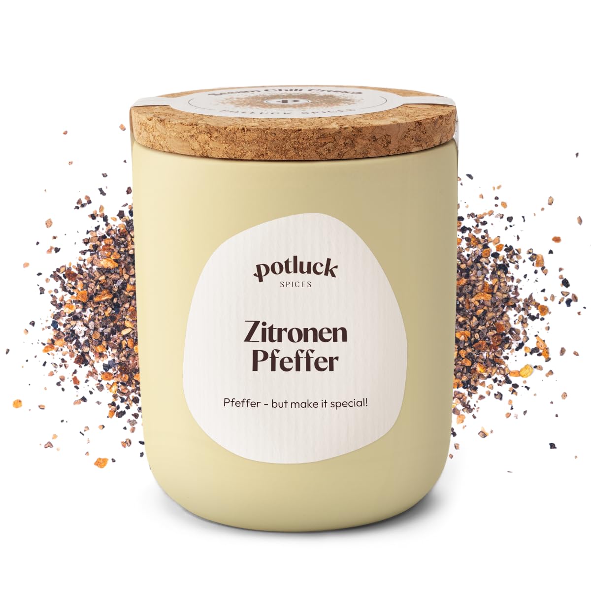 Potluck | Zitronen Pfeffer | Zitronenpfeffer im Keramiktopf | 90 g | Vegan und mit natürlichen Inhaltsstoffen