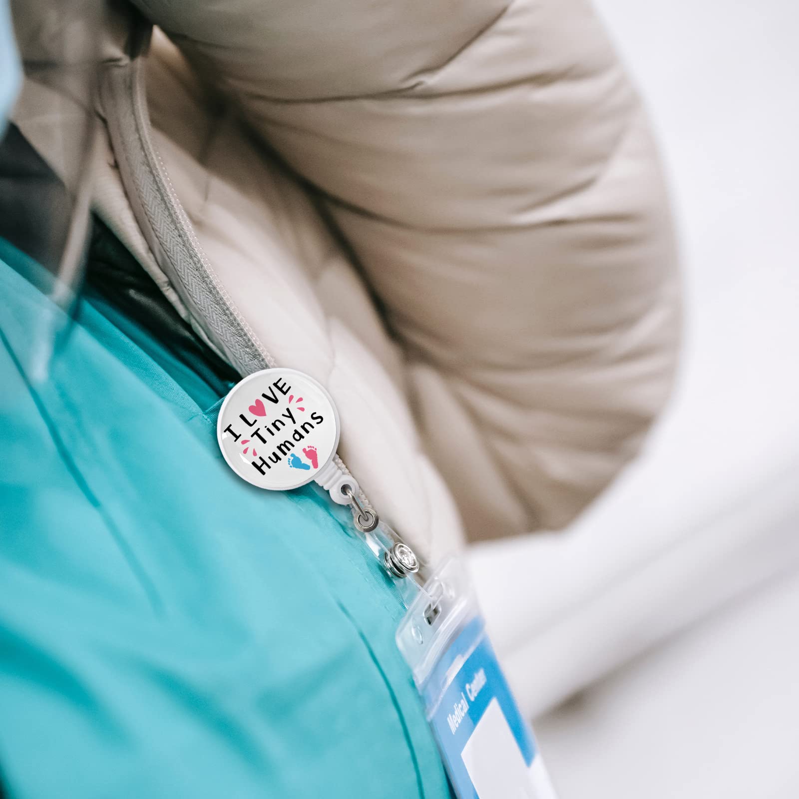 12-Pack "I Love Tiny Humans" Retractable Badge Reels For Nurses, Doctors, Teachers - Cute Pediatric Nurse ID Holders With Clip