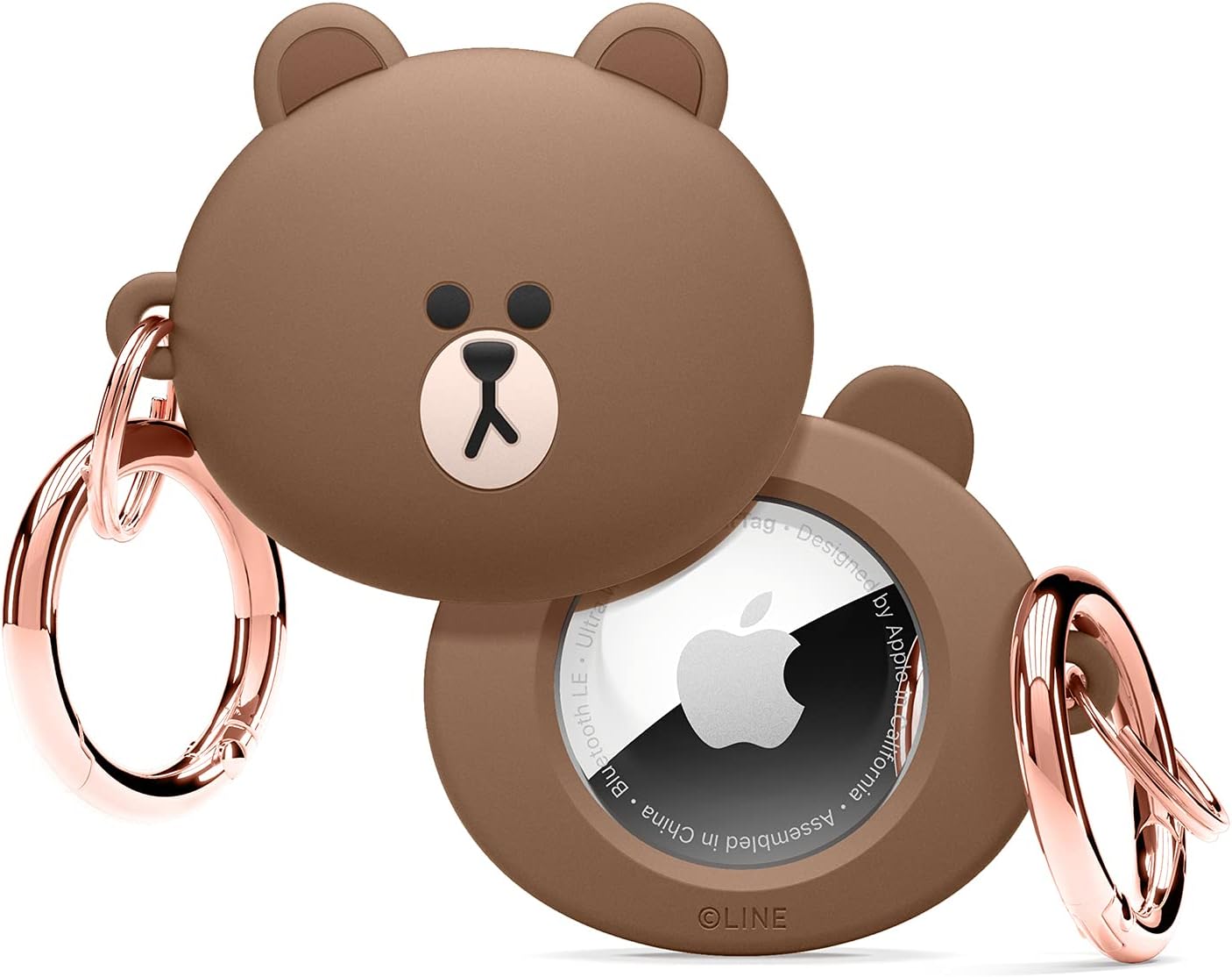 elago l LINE Friends Silicone Case Compatible with Apple AirTag 2nd Gen (2026) & 1st Gens Tracker - Full Protection, Keychain Included, Simple Design, Scratch-Free [Official Merchandise] (Brown)