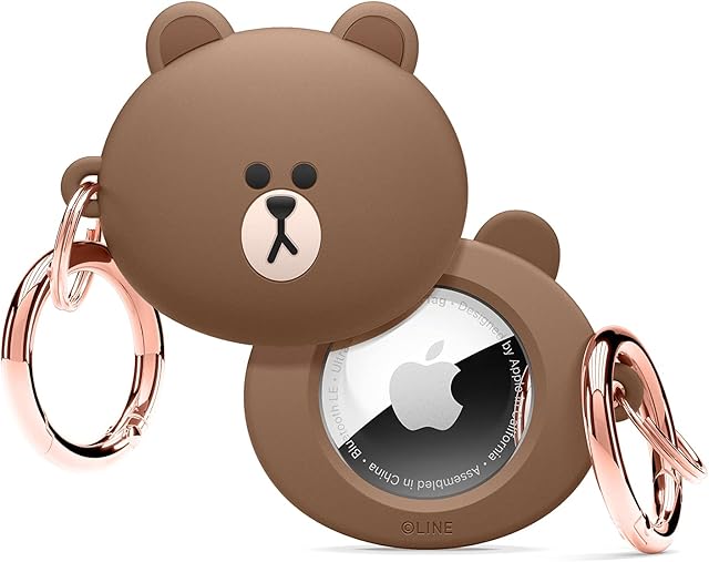 elago l LINE FRIENDS silikonowe etui kompatybilne z Apple AirTag Tracker - pełna ochrona, brelok w zestawie, smukły i prosty design, bez zarysowań, ochrona przed upadkiem [oficjalny towar] (brązowy)
