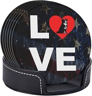 Coasters Australian Shepherd Love Drink for Weddings Bars Homes Offices 6 Pcs Leather with Holder Perfect Decoration Family Table Protection