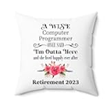 Computer Programmer Retirement Gifts Throw Pillow for Women 2023 Happy Retired Debugging CIS Software Developer Engineer Coder Analyst Cover with Insert 18x18