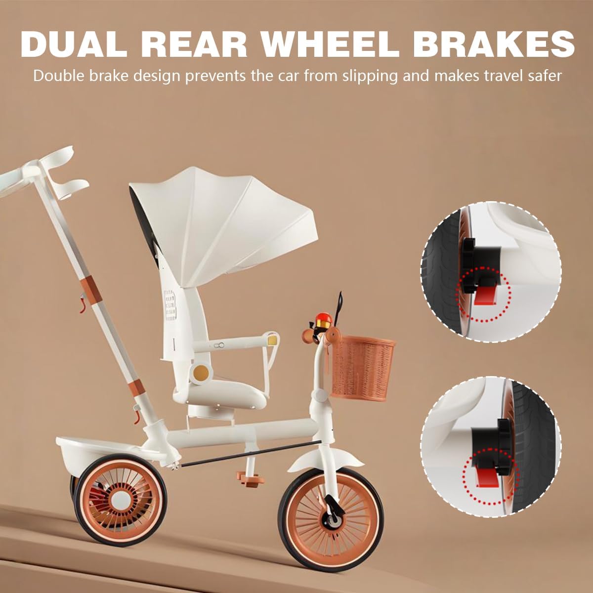 4 in 1 Kids Tricycle, Baby Bike with Adjustable Seat, Adjustable Handlebar, Adjustable Sunshade, Toddler Push Tricycle with Multi-Position Pedals for Children Aged 1-3-6,White