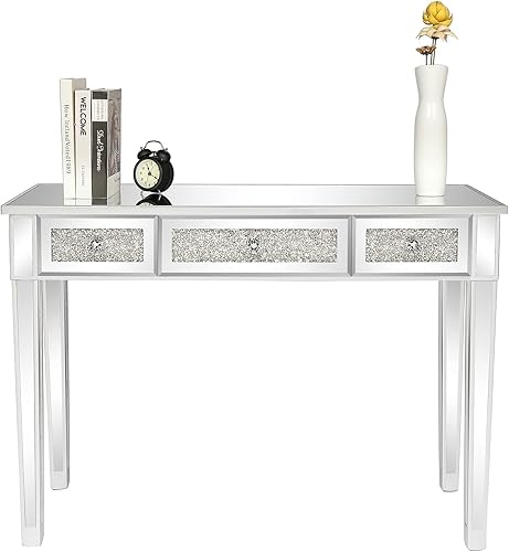 Miniatura 46 de SSLine Mesa de tocador de maquillaje con espejo, mesa auxiliar moderna para sofá, mesa auxiliar con espejo, mesa de tocador con 2 cajones, mesa de