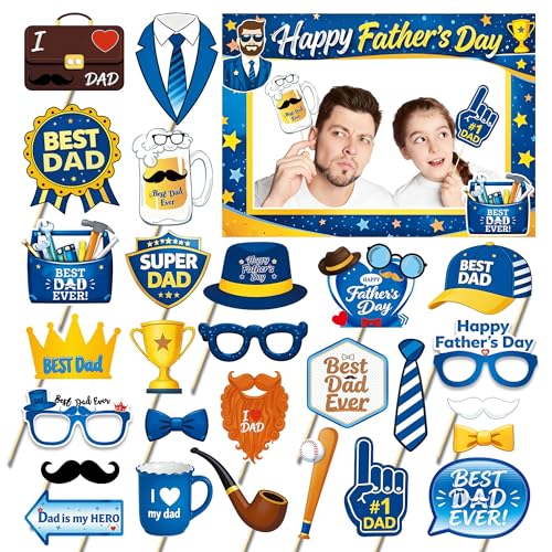 28Pcs Father's Day Photo Booth Props with Large...