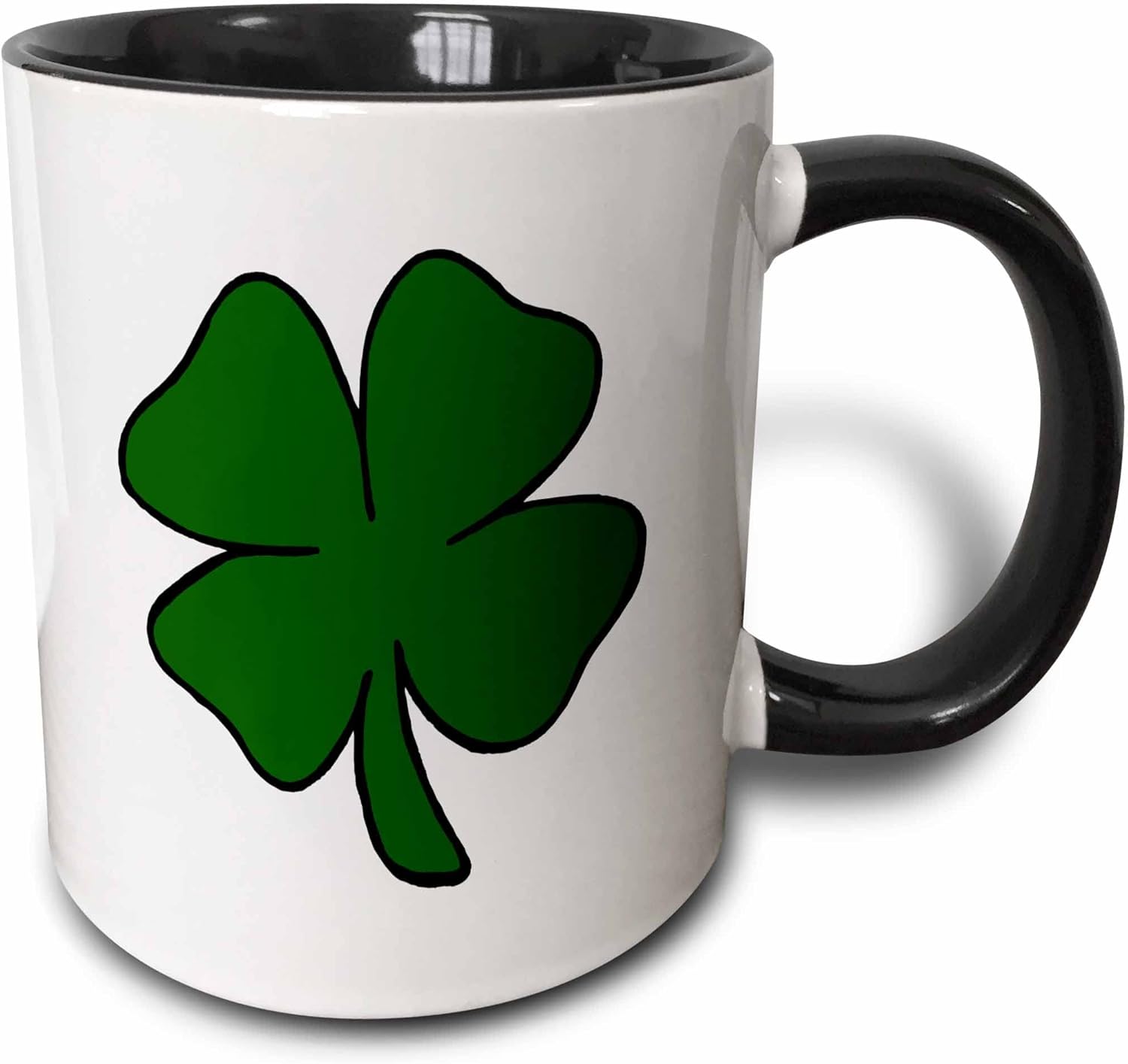3dRose simple lucky four leaf clover design 11oz Two-Tone Black Mug