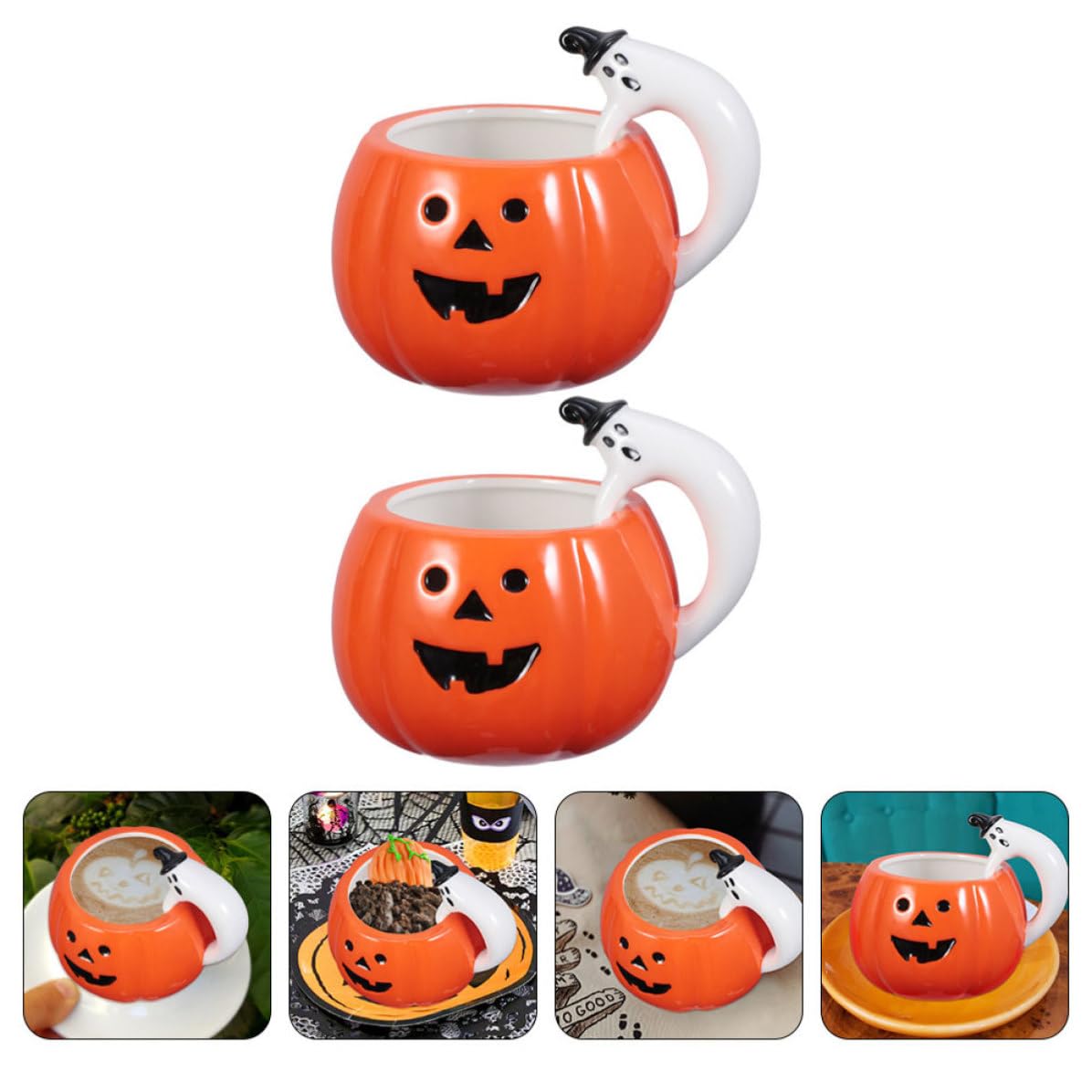 Healeved 2 Piezas Tazas como Café y Leche Creativas y Prácticas de Cerámica Forma de Calabaza para Bebidas en Fiestas Temáticas de Halloween