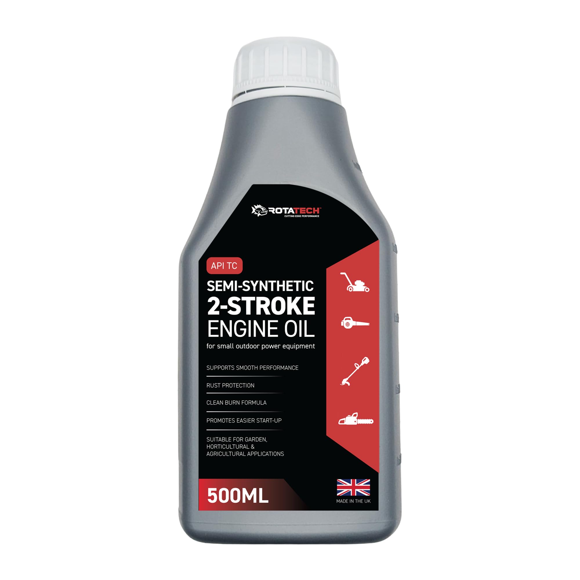Rotatech 500ml Semi-Synthetic 2-Stroke Engine Oil | API TC Lubricant for Chainsaws, Strimmers, Hedge Trimmers, Brushcutters, Leaf Blowers & Other 2-Stroke Garden Machinery | Made In The UK — image 1