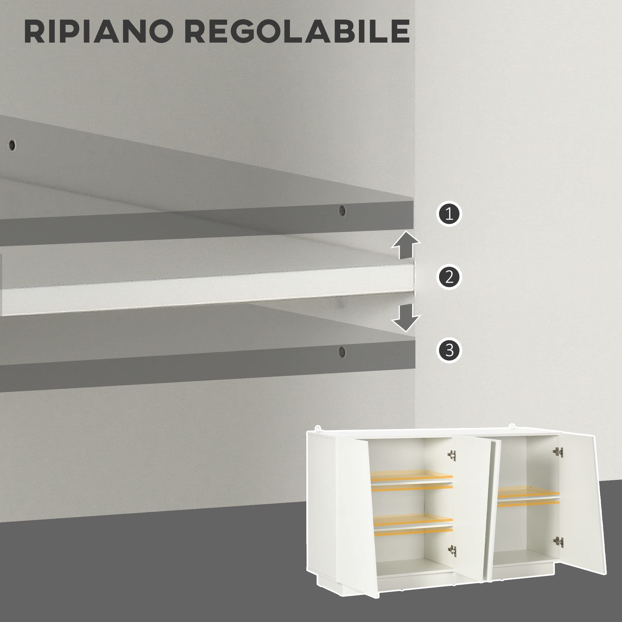 HOMCOM Mobiletto Multiuso in Truciolato Bianco a 5 Livelli con Ripiano Regolabile su 3 Livelli e Base Rialzata, 150x40x88 cm