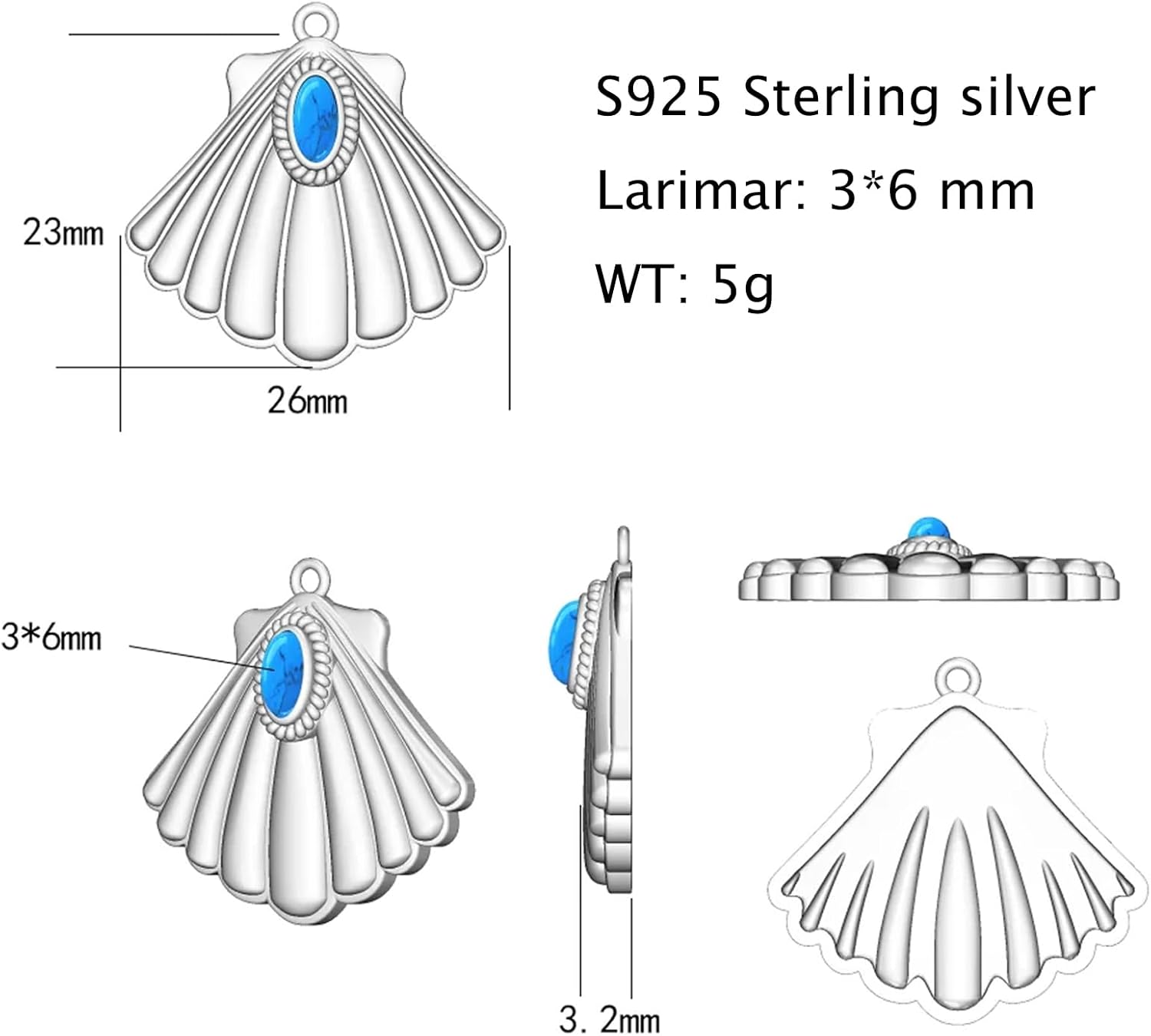 Seashell Necklace for Women 925 Sterling Silver Genuine Larimar Shell Pendant Hawaiian Beach Pendant Ocean Larimar Jewelry Gifts for Mom Wife Mom - Image 5