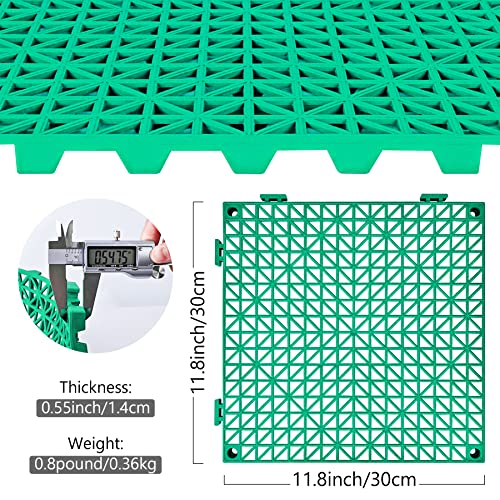 Image of ToLanbbt Modular Interlocking Cushion 12P 11.8 inch x 11.8 inch Interlocking Rubber Floor Drain Holes Non-Slip Splicing Drainage Mats for Deck, Shower, Kitchen, Drain Pool, Sauna Bath, Indoor Outdoor (Green)