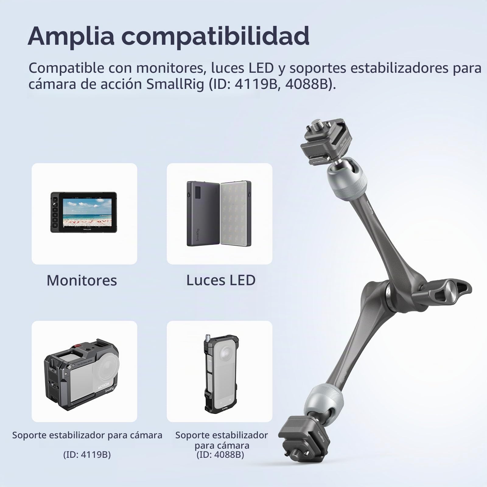 SMALLRIG 11" Roseta Brazo Mágico, Estructura de Liberación Rápida HawkLock H21, con Tornillos de 1/4"-20 y Pasadores Antigiro, para Monitores, Luces, Capacidad de Carga Máxima 3kg - 4489