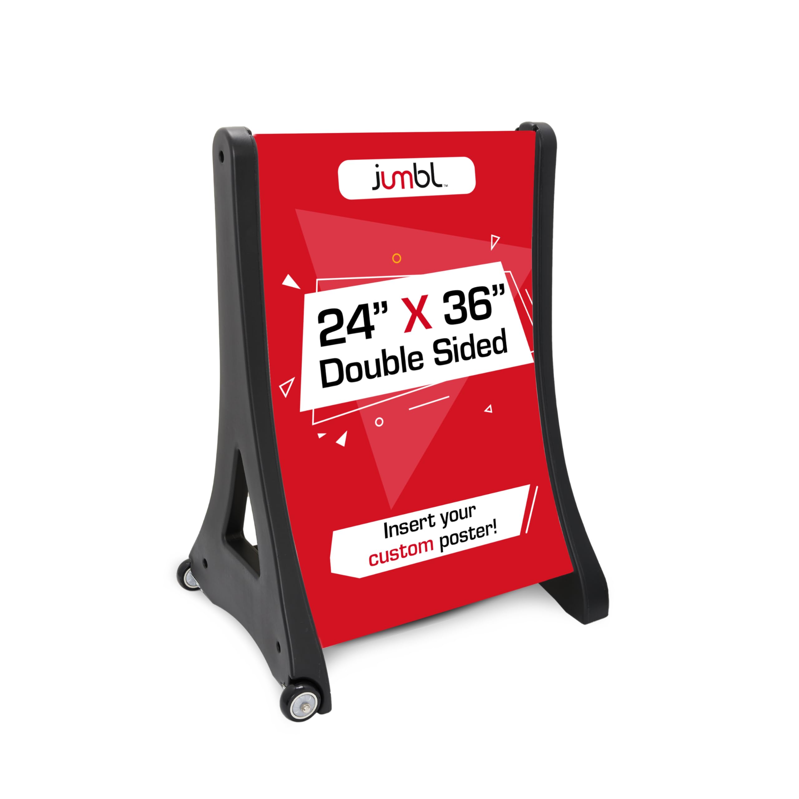 JumblSign Board 24” x 36” | Two-Sided Sidewalk Sign with Portable Wheels for Indoor & Outdoor Use | Display Open Sign, Business Hours, Restaurant Menu, Store Sale, Artwork & More | Includes 2 Plastic