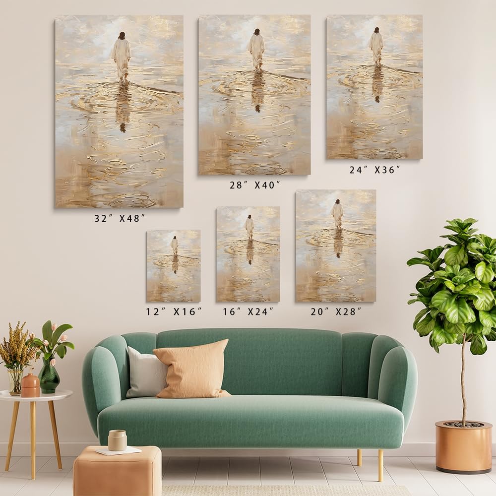 Reateforin Jesus Christ Walking on Water Pictures - Christian Art - Jesus Portrait - I Will Walk With Christ - LDS - Oil Painting - Bible Verse - 24