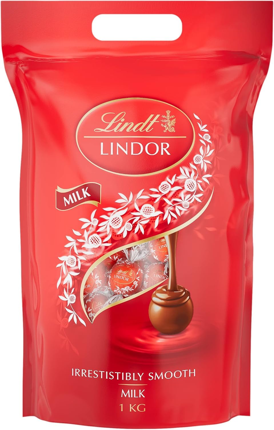 Lindt LINDOR Schokoladen Kugeln Vollmilch | ca. 80 Milch-Schokolade mit zartschmelzender Füllung | Großpackung, Pralinen-Geschenk, 1kg