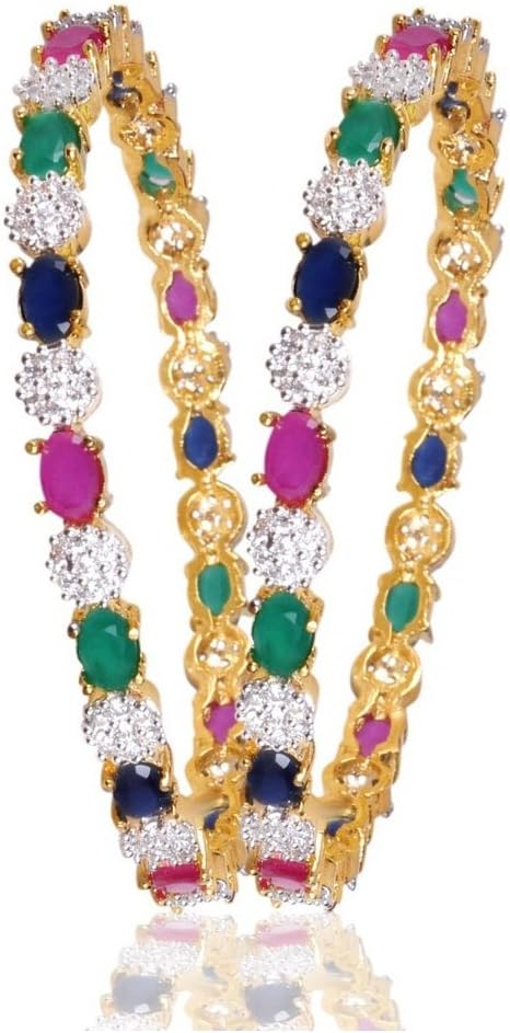 PAKIRA EXPORT PRIVATE LIMITEDGold Plated Fashionable Traditional Bollywood Bridal Multi Color AD CZ Indian Jewelry Bangles Set