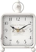 ChimeTide Vintage White Table Clock on Stand - French Rustic Mantel Clock for Farmhouse Desk, Shelf, Bedroom 8.5"H Silent Quartz
