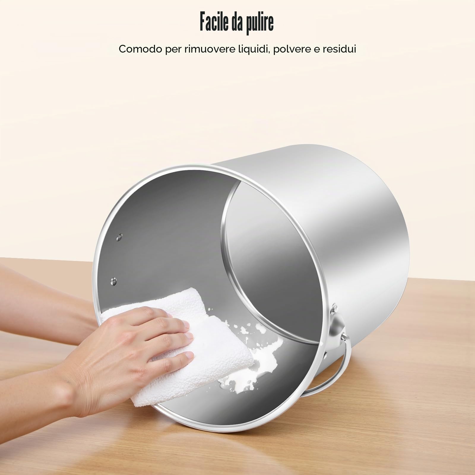 Secchi in acciaio inox con coperchio, 6/12/20 l, per alimenti, secchi da cucina, per latte, per cereali, contenitori per riso, farina e cereali (20L)