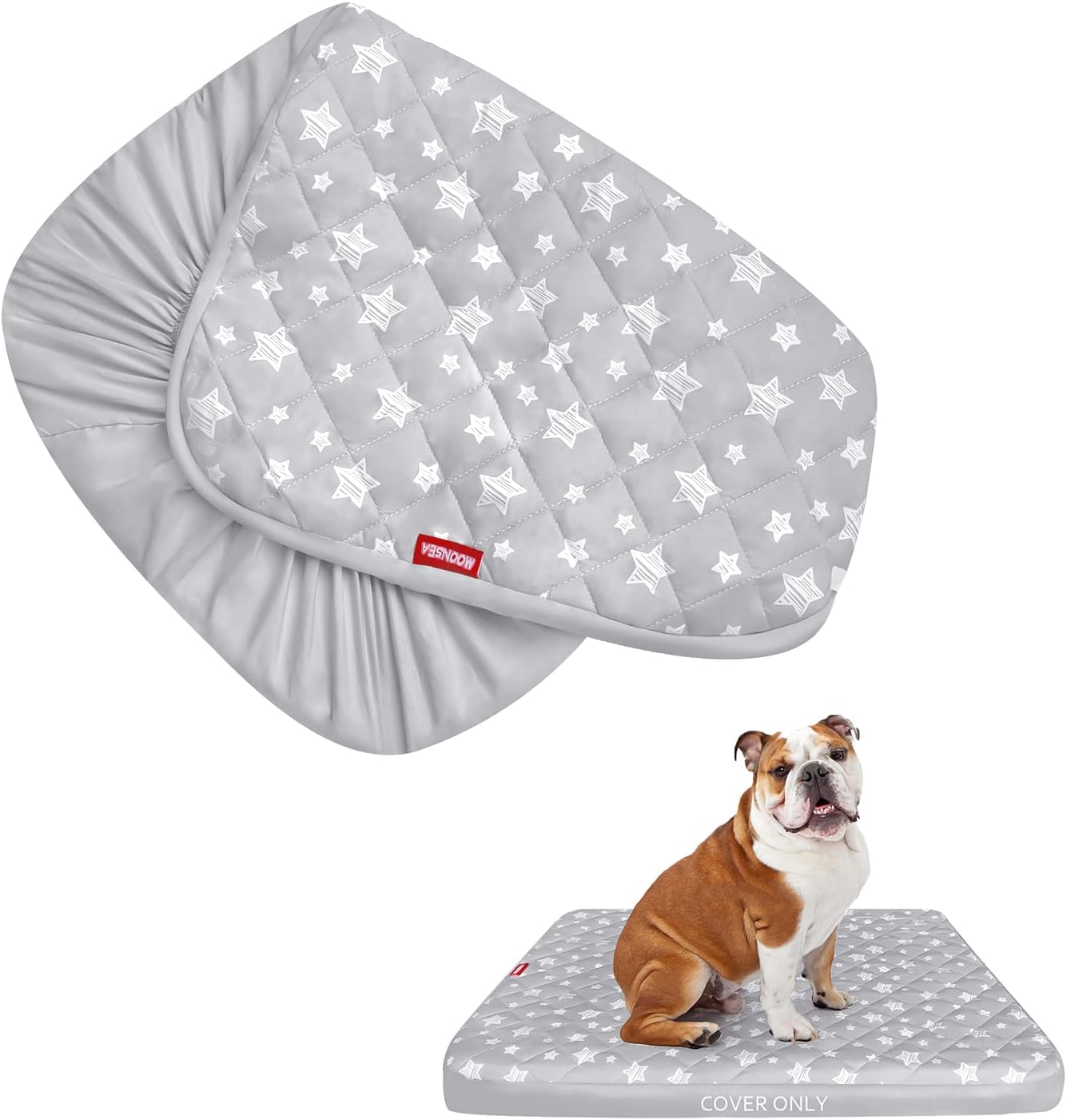 Waterproof Dog Bed Covers Replacement Washable Pet Hair Easy to Remove, Noiseless Quilted Puppy Pet Bed Cover Lovely Grey Star Print 22×35 Inches, for Dog/Cat, Cover Only
