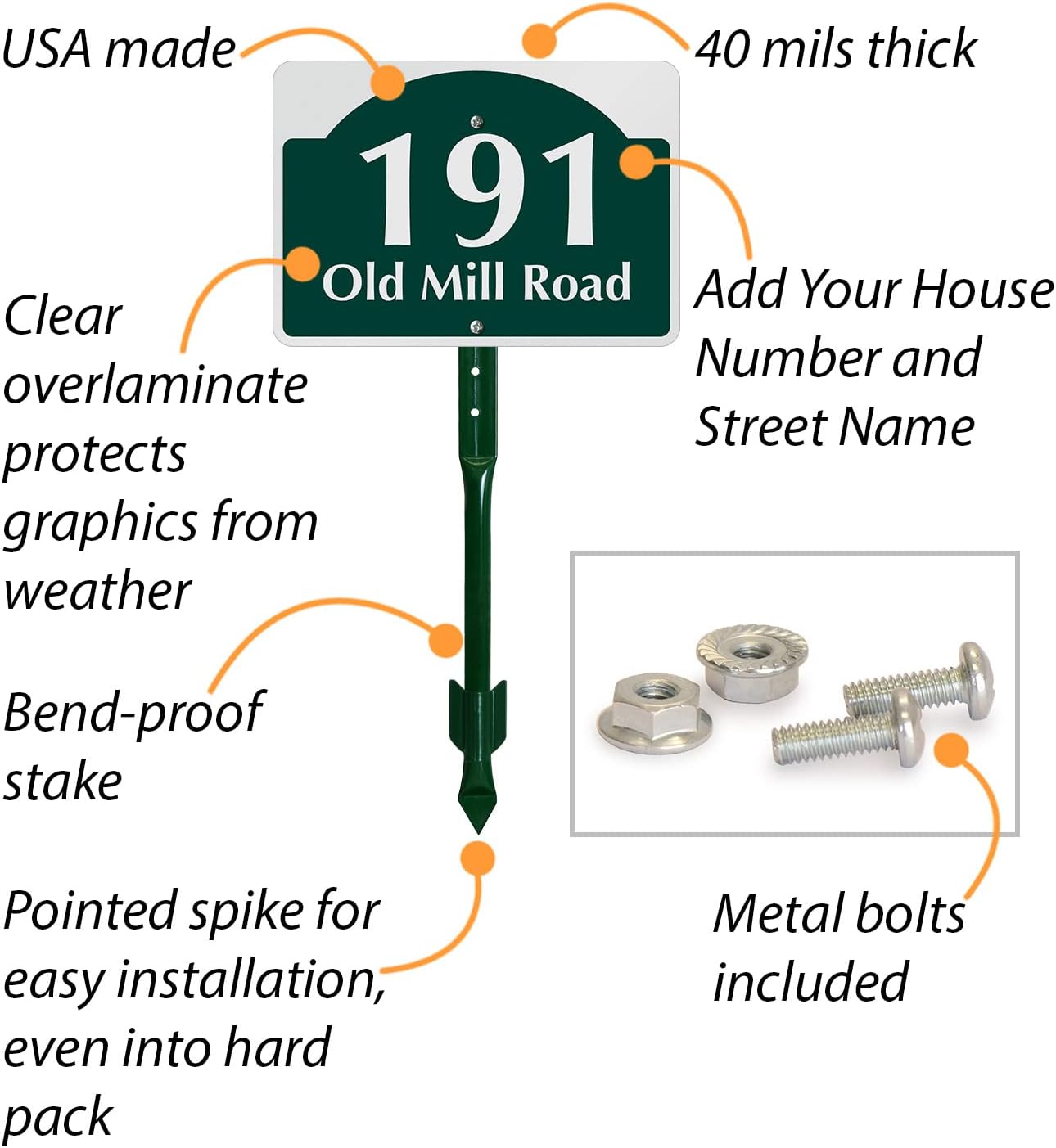 SmartSign 7 x 10 inch Custom House Address Yard Sign with 18 inch Stake (Dome Design), 40 mil Reflective Rustproof Aluminum With UV-Proof Overcoat, Choose Color, Set of 1