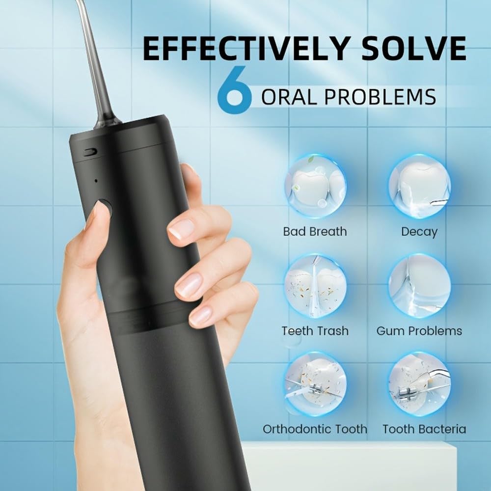 Irrigador bucal portátil, Recargable por USB, Limpiador Dental eléctrico inalámbrico, 3 Modos, 3 boquillas, Capacidad de 127 g, sin formaldehído, Elimina la Placa Dental para Viajes.