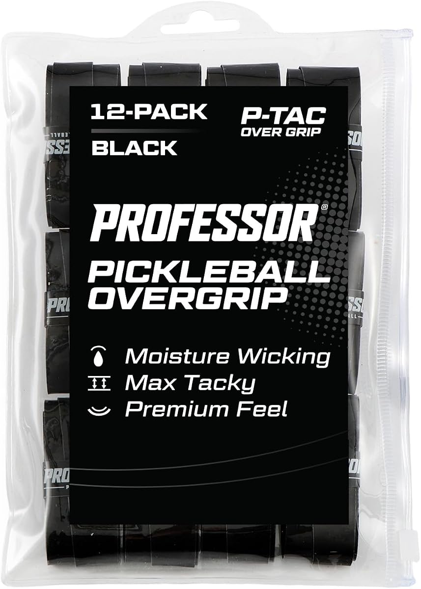 Professor P-Tac Pickleball Paddle Overgrip – Max Tacky, Moisture-Wicking Grip Tape for Pickleball Paddles in 6 & 12 Packs, Anti-Slip & Durable Overgrip for Control & Enhanced Performance