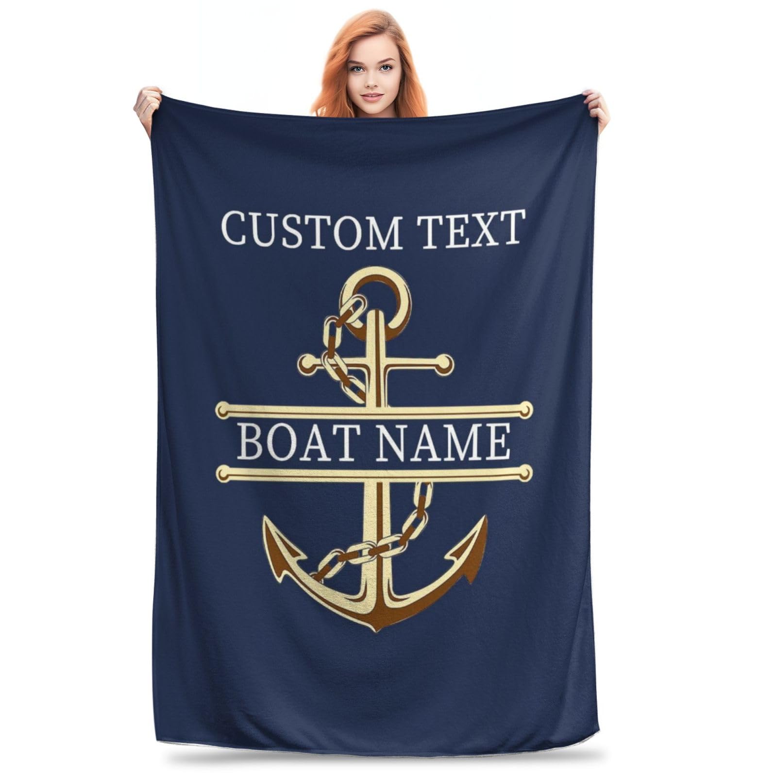 KKIIOEXX Personalized Nautical Sailing Throw Blanket,Custom Captain Anchor Compass Flannel Blanket with Name,Soft Lightweight Throw Blanket for Sofa Couch Bed Room, for Men Women