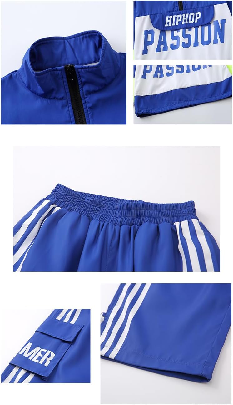 Meufam Girls Hip Hop Jacket Pants Set, Kids Streetwear Tracksuit for Dance Performance Casual Wear