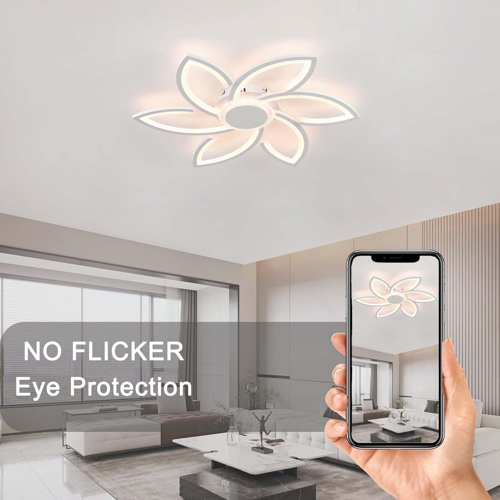 Lámpara Techo LED Inteligente con Mando a Distancia y Función de Memoria Controlable Mediante APP Ceiling Light 3 Temperaturas de Color Opcionales Ceiling Lamp Dc Motor, Blanco