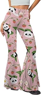 Hawapod Panda Print Flower Pink High Waisted Comfy Soft Bell Bottom Pants for Women Otudoor Fall Flare Scrub Pants