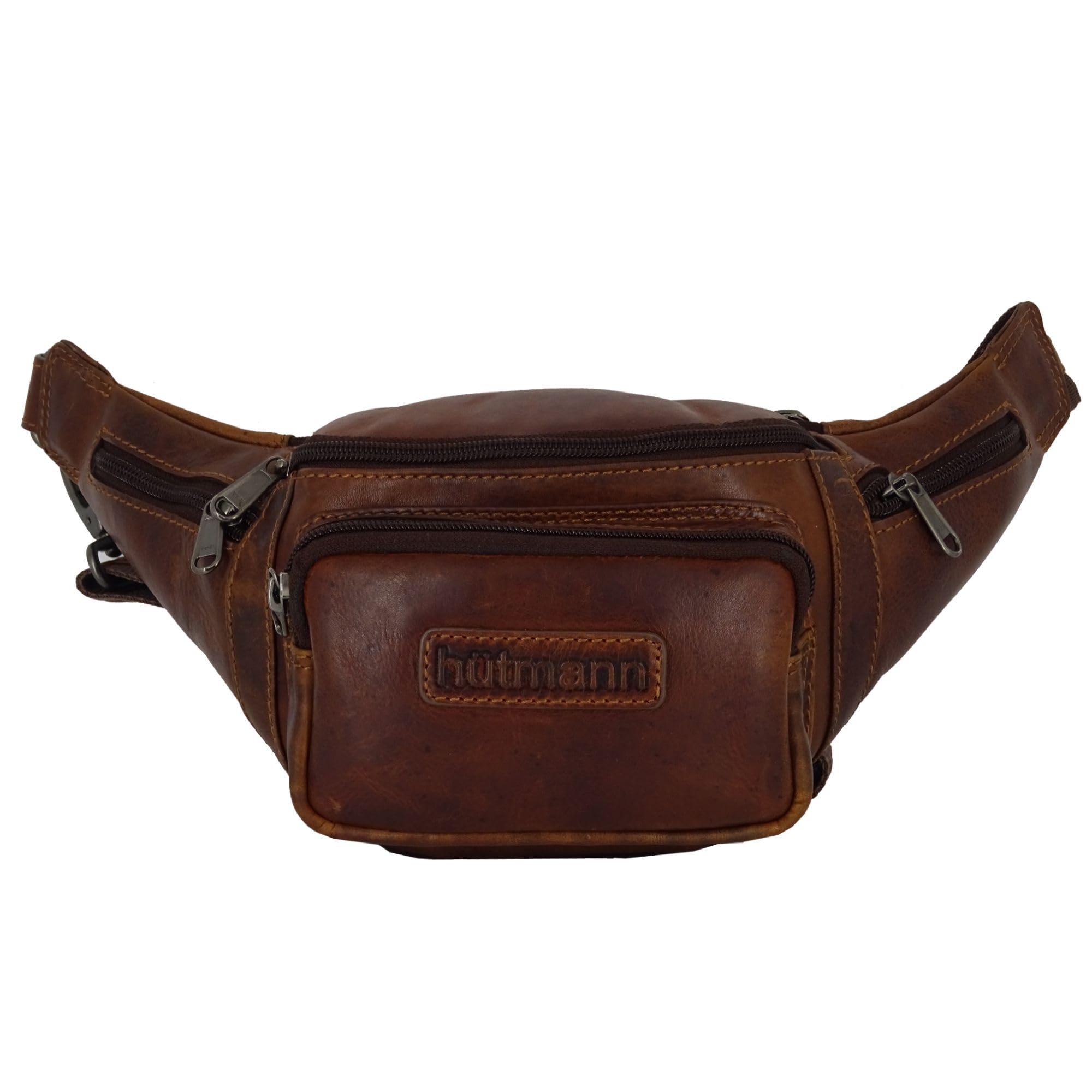 Hütmann Bauchtasche für Damen Herren Gürteltasche Hüfttasche Outdoor Handytasche Sport Laufgürtel Umhängetasche Geldgürtel für Wandern Fahrrad Reisen (Leder braun)